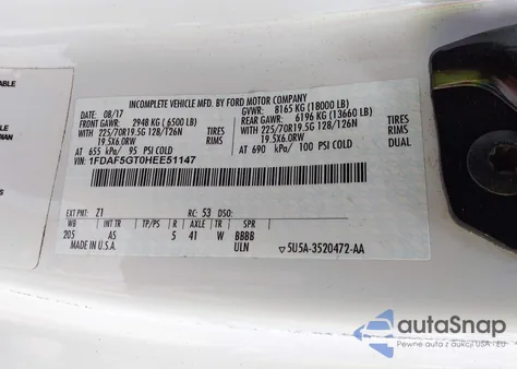 2017 Ford F550 z USA, uszkodzony, nr VIN 1FDAF5GT0HEE51147